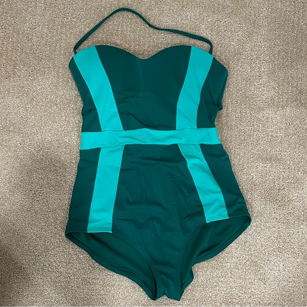 green and blue adore me color block one piece swimsuit S